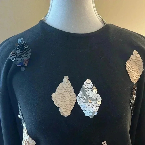 ❤️2/$40❤️[S]Vintage Chaus Petites WMN Black Pullover Sweater Diamond Sequins - Picture 2 of 5